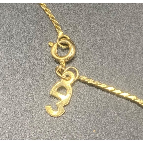 Vintage 3D Gold Tone Necklace Green Cabochon Rhinestone Pendant Rope Accent 24" - Picture 4 of 6